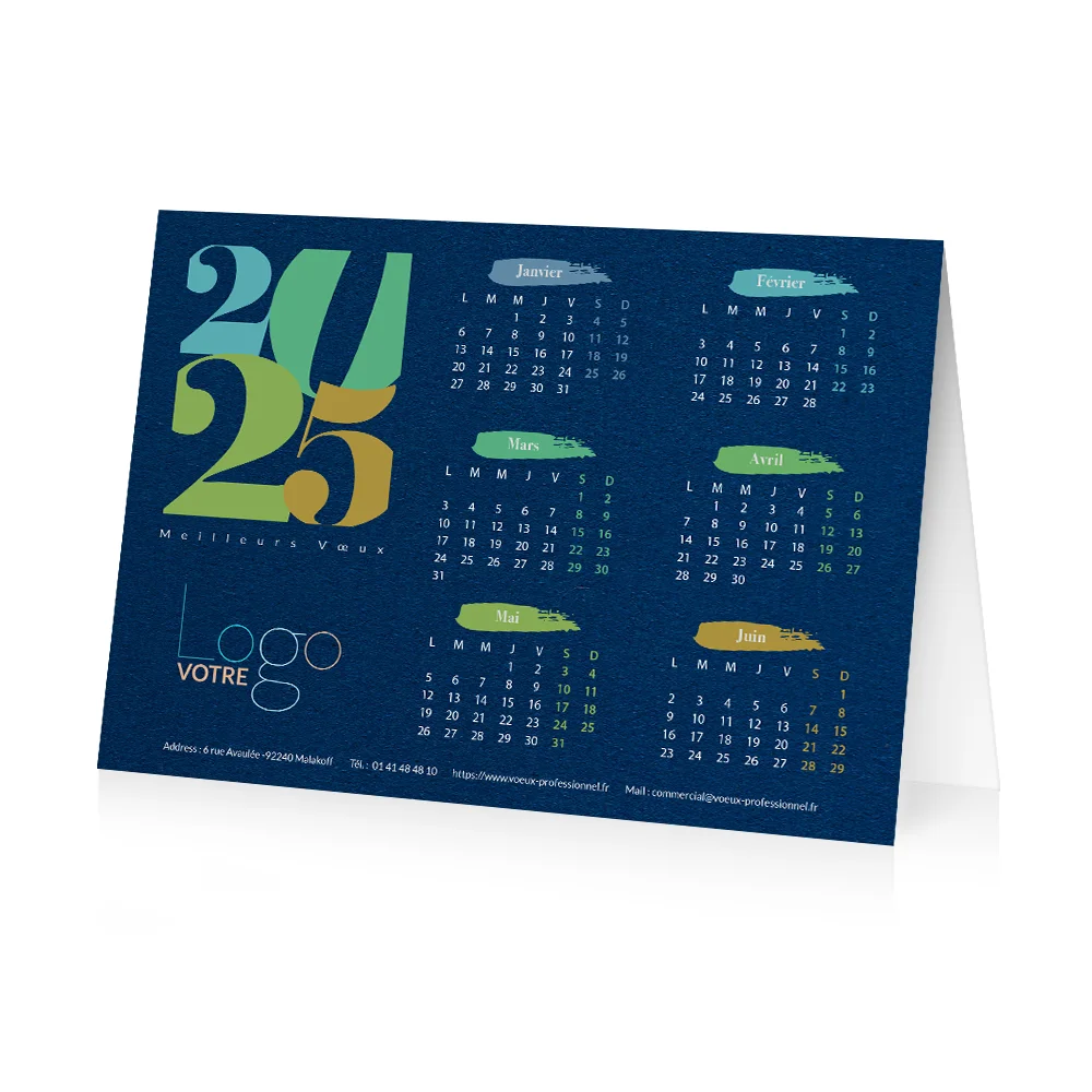 Carte calendrier 2025 Bleue